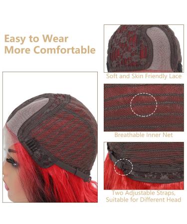 Ombre Red Root Highlight Side Part Wig | Skunk Stripe Long Wavy Synthetic Hair | Body Wave Lace Front Wig for Black Women (RS200D/1B) - Buy Online on GoSupps.com