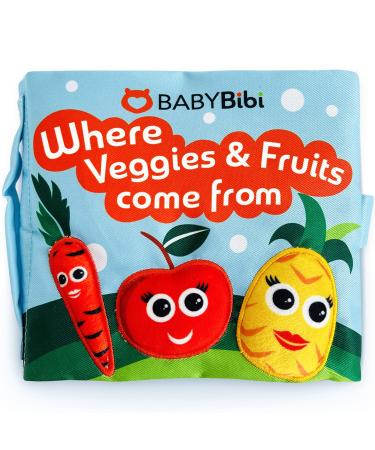 Soft Baby Book  Where Veggies & Fruits Come from''. Interactive Teething Infant Book  Touch & Feel  Crinkle Cloth Book for Babies 3 Months+