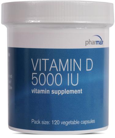 Pharmax Vitamin D 5000 IU | Supports Healthy Bones and Teeth and Absorption of Minerals | 120 Capsules
