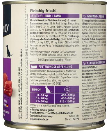 Animonda Grancarno Senior Dog Food 6 x 800g - Beef & Lamb Wet Food for Dogs 7+ Years - Buy Online on GoSupps.com