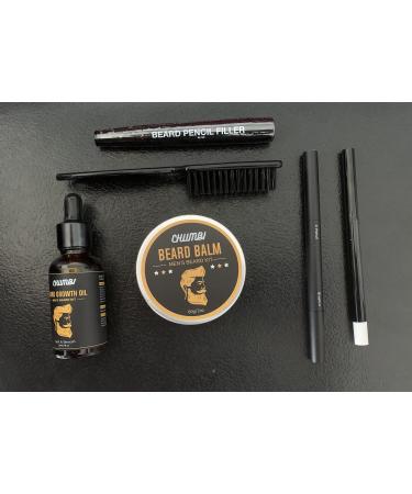 Beard Grooming Kit - Beard Care Kit with Beard Brush Waterproof Beard Filler Pen Beard Outline White Pencil Beard Growth Oil & Beard Balm