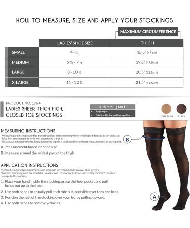 Truform Compression Sheer Thigh High Stockings - Black, Medium (8-15 mmHg) Pack of 2 - Buy Online on GoSupps.com