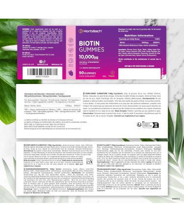 Biotine 10000 mcg Gummies | 90 Gommes V gan | Vitamines pour Cheveux Peau et Ongles | Saveur Naturel de Fraise | par Horbaach - Buy Online on GoSupps.com