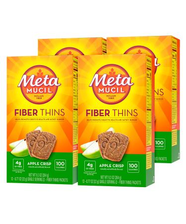 Metamucil Apple Crisp Flavored Fiber Thins Dietary Fiber Supplement with Psyllium Husk 9.3 Ounce Pack of 4