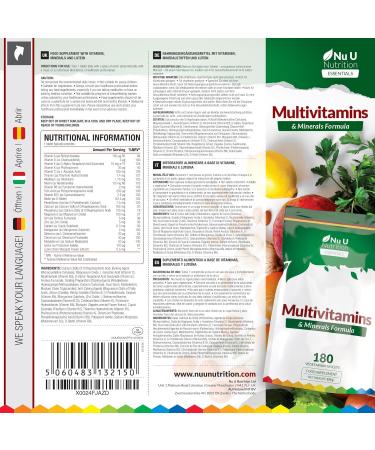 Multivitamin Tablets for Men & Women - 180 Tablets - 6 Month Supply - 25 A-Z Multivitamins & Minerals Including Iron Zinc & Vitamin D - One a Day - Vegetarian - Made in The UK - Nu U Nutrition 180 count (Pack of 1) - Buy Online on GoSupps.com