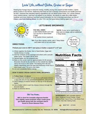 California Country Gal Clean Keto Chewy Gooey Brownie Mix - Low Carb, Paleo, Grain Free, Gluten Free, Lectin Free, No Added Sugars - 6.6oz - Buy Online on GoSupps.com