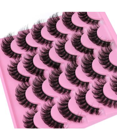 Yawamica 16mm Mink False Lashes Pack - 12 Pairs Natural Cat Eye Wispy 5D Volume Fake Eyelashes - Buy Online on GoSupps.com