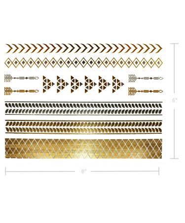 Gold Metallic Temporary Tattoos - 75+ Geometric Henna Designs Moon Stars Arrows Feathers - Waterproof, Non-toxic, Long Lasting - Ideal for Beach, Festivals & More! - Buy Online on GoSupps.com