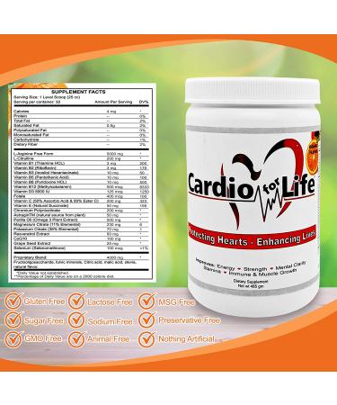 Cardio for Life L-Arginine Powder 16oz Orange - Natural Nitric Oxide Supplement for Cardiovascular Health - Regulate Cholesterol & Blood Pressure - Increase Energy - 16 Ounce - Buy Online on GoSupps.com