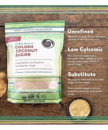 Big Tree Farms Organic Coconut Sugar - Vegan, Gluten Free, Paleo, Kosher Certified | Cane Sugar Alternative for Baking, Non GMO, Low Glycemic, Unrefined, Fair Trade | 1 lb Golden Sugar - Buy Online on GoSupps.com