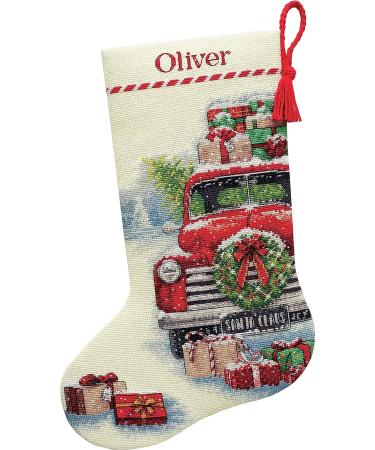 Santa's Truck Cross Stitch Christmas Stocking | 14 Count Ivory Aida | 16 Long - Buy Online on GoSupps.com