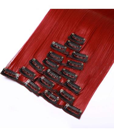 Dark Red Clip in Hair Extensions - 26 Inch Straight 100% Synthetic Hair - 8pcs Long Hair Pieces for Full Head - #Dark Red - Buy Online on GoSupps.com