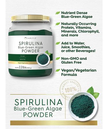 Spirulina Powder 2.2 lbs for Smoothies | Blue Green Algae | Vegan, Non-GMO, Gluten Free | 8g Spirulina per Serving | by Carlyle - Buy Online on GoSupps.com
