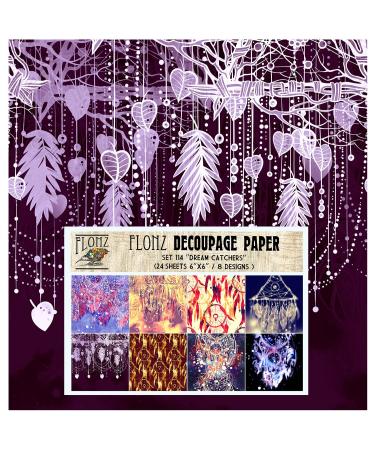 Decoupage Paper Pack (24 Sheets 6"x6") Dream Catchers and Boho FLONZ Vintage Styled Seamless Pattern Paper for Decoupage, Craft and Scrapbooking Two