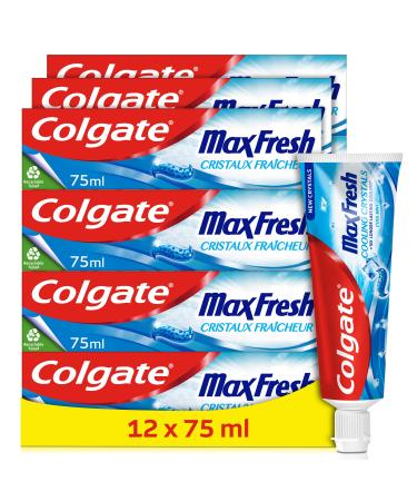 COLGATE - Colgate Max Fresh Crystal Toothpaste - Fresh Breath Toothpaste - Recyclable Tube - Pack of 12 75mL Toothpaste Tubes