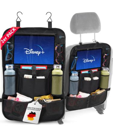 Mikali |2 Set Auto Organizer Children with a large subject for toys & tablets up to 12.9 inches baby & travel gadget vacation accessories backrest protection rear seat saver black