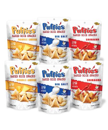 Going Against the Grain! Rise Buddy Puffies - Plant-based, Baked (not fried), Gluten-free, Low Cholesterol / Fat, No GMO / Artificial Flavor / Preservatives / Coloring, On-the-Go / School / Work snacks, 6 Packs x 2.12 oz (Variety)