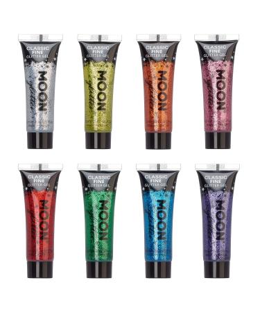 Moon Glitter - Gel with classic fine glitter - 12ml - Set of 8 colours - Glitter face paint