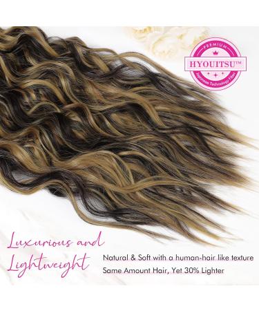 Reecho Clip-In Hair Extensions | 4PC Thick 60CM Dark Brown with Blonde Highlights | Natural Soft Beach Waves - Buy Online on GoSupps.com