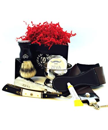 ZEVA Men's Straight Razor Shaving Set kit in Gift Box Razor Shaving Mug with Soap Badger Hair Shaving Brush