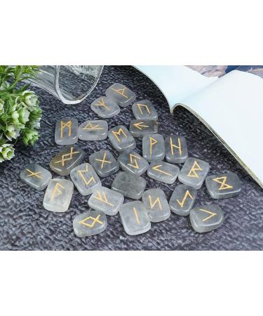 Smoky Quartz Rectangle Gemstone Runes - 25 pcs Elder Futhark Alphabet Engraved Set for Crystal Divination and Chakra Healing | Reiki Runes with Pouch - 20-25mm - Buy Online on GoSupps.com