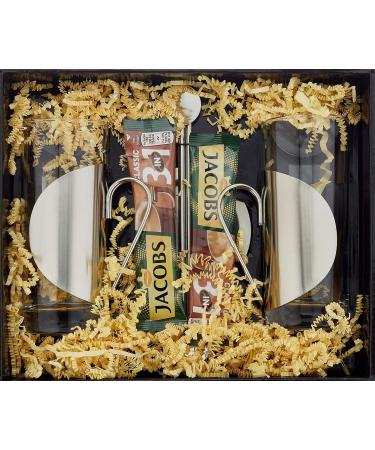 Gift Set Coffee 3-in-1 with 2 Glasses Coasters & Drinking Straw Spoons - Perfect for Coffee Lovers | International Shipping Available - Buy Online on GoSupps.com