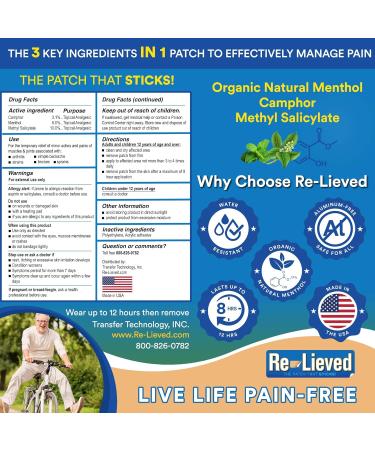 Re-lieved 3-in-1 Pain Relief Patches - Organic Natural Ingredients - 60 Count - Buy Online on GoSupps.com