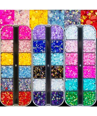 8100Pcs Candy Color Jelly Acrylic Nail Rhinestones Crystals Gems Pink Orange Green Blue White Black AB Colorful Flatback Round Beads Gems Crystals for Nail DIY Crafts Jewelry Accessories S2-pink blue green