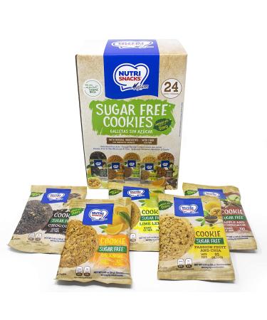 Nutrisnacks Sugar Free Cookies Variety Pack - 24 Units, 5 Natural Flavors, Sweetened with Stevia, Whole Grain Cereals, Dietary Fiber & Prebiotics - 0g Sugar - Buy Online on GoSupps.com