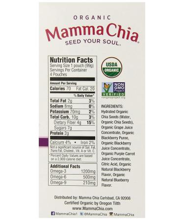 Mamma Chia Organic Squeeze Vitality Snack Blackberry Bliss 4 ct - Buy Online Now - Buy Online on GoSupps.com