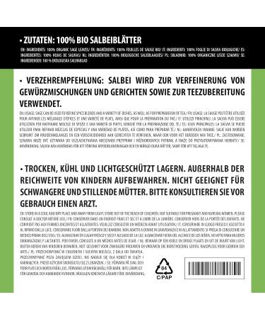 Organic whole sage leaves (250g) whole organic sage controlled organic sage leaves delicately dried 100% pure and natural - Buy Online on GoSupps.com