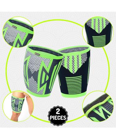 FEEL RECOVERY 2 - Adjustable Compression Thigh Bandage for Men & Women | Relief for Knee Tendon Quad & Groin Pain | Breathable & Non-Slip XL Green - Buy Online on GoSupps.com