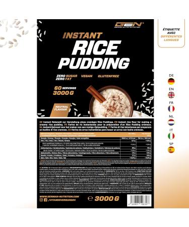 Rice Pudding Neutral 3kg - Vegan Instant Rice Flan for Breakfast & Pre-Workout Snack - High Quality Energy Source 100% Rice - - Buy Online on GoSupps.com