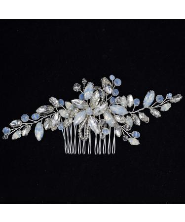 Wedding Hair Accessories  Fanvoes Hair Pieces Comb for Brides Bridal-Silver Vintage Headpiece Clip Barrette Jewelry w/Handmade Flower Rhinestone Light Blue Opal Crystal for Women Girls Bridesmaid