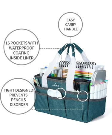 JJRING Craft Organizer Tote Bag - Bluish Green Art Storage Caddy with Multiple Pockets - Small Sewing Bag for Craft, Scrapbooking, School, Medical, and Office Supplies Storage - Buy Online on GoSupps.com