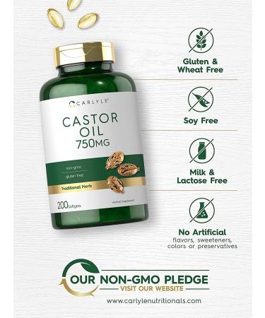 Castor Oil 750mg Softgels - 200 Pills | Non-GMO & Gluten-Free Herbal Supplement by Carlyle - Buy Online on GoSupps.com