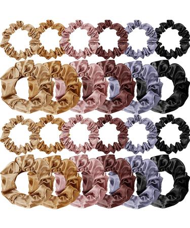 24 Pieces Silk Hair Scrunchies for Women Solid Elastic Bands Ponytail Holder Soft Satin Hair Ties Set Curly Thick Thin Hair Hair Accessories