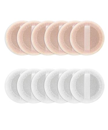 Sibba makeup powder quaste 12 pieces round velours face sponge make-up compact body container setting pressed mixture foundation cream make-up tape strap sponge cushion white & skin color 12 pieces white & skin color