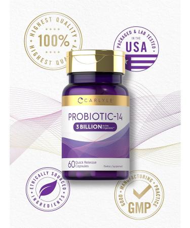 Carlyle Probiotic for Women & Men | 3 Billion CFU | 60 Capsules | 14 Strains | Non-GMO & Gluten Free - Buy Online on GoSupps.com