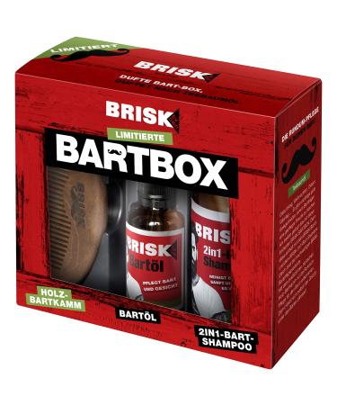 Brisk Bart gift set (Limited Edition)-Set consisting of: 1x beard oil 30 ml + 1x beard shampoo 150 ml + 1x stylish wooden comb 180 ml - Buy Online on GoSupps.com