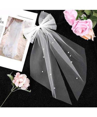 PEOVLVN White Hair Bow Bridal Hair Accessories Bride Bow Hair Clips Large Hair Bow Wedding Veil Bachelorette Party Favors Engagement Party Accessories Bride Bridesmaid Gifts - Buy Online on GoSupps.com