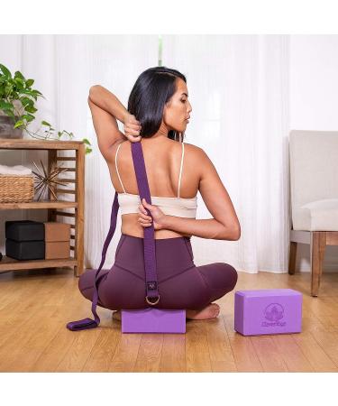 Clever Yoga 2 Pack Blocks and Strap Set - Lightweight High Density Foam Blocks (9x6x4 Inches) & 8FT Cotton Strap for Yoga Beginners - Purple - Buy Online on GoSupps.com