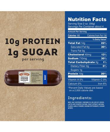 Old Wisconsin Premium Summer Sausage - 100% Natural, High-Protein, Low-Carb, Keto, Gluten-Free - 8 Ounce - Buy Online on GoSupps.com
