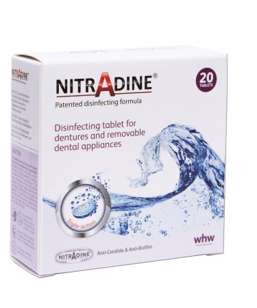 Nitradine - 20 Tablets for Cleaning & Disinfecting Dentures & Orthodontic Dental Appliances - 10 Weeks Supply
