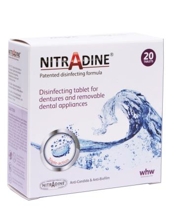 Nitradine - 20 Tablets for Cleaning & Disinfecting Dentures & Orthodontic Dental Appliances - 10 Weeks Supply - Buy Online on GoSupps.com