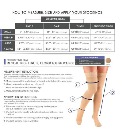 Truform 20-30 mmHg Compression Stockings for Women - Lace Trim Thigh High Closed Toe Beige Large (1 Pair) - International Shipping Available - Buy Online on GoSupps.com
