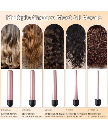 Premium Curling Iron Set with 5 Interchangeable Barrels & Hair Brush - Perfect Gift for Women | Ceramic Tourmaline Curling Wand for Salon-Worthy Waves - Buy Online on GoSupps.com