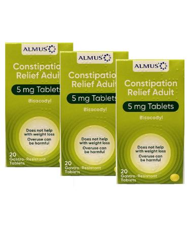 Almus Constipation Relief Gastro-Resistant Tablets 5 mg Bisacodyl - 3 x 20 Tablets