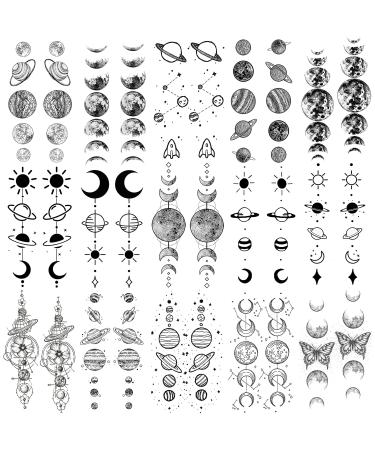Shegazzi 15 Sheets Realistic Space Planets Chain Temporary Tattoos For Women Men Arm Neck  Butterfly Solar System Moon Sun Star Fake Tattoo Sticker  Small Universe Tatoos Kids Girls Boys Forearm Body