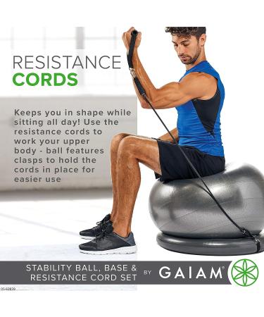 Gaiam Essentials 65cm Balance Ball & Base Kit | Yoga Ball Chair with Air Pump | Exercise Ball for Home or Office Desk | Grey with Resistance Cord - Buy Online on GoSupps.com